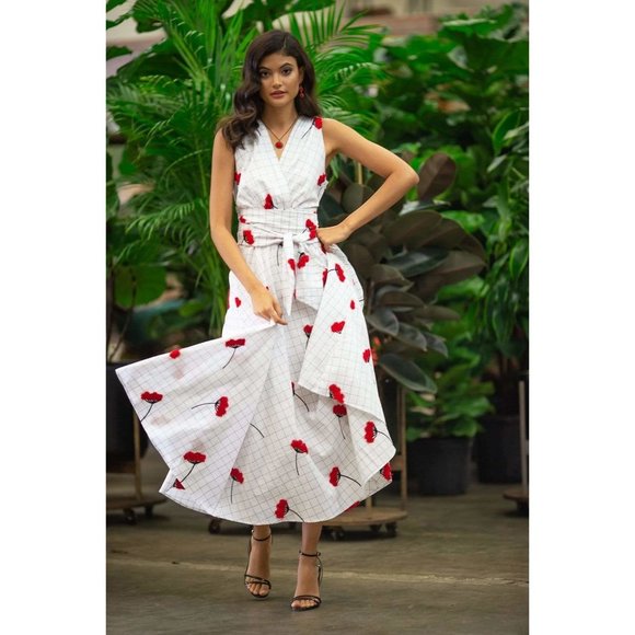 Eva Franco Dresses & Skirts - Eva Franco Masha Halter Neck Circle Skirt Dress  - Scarlet Tile